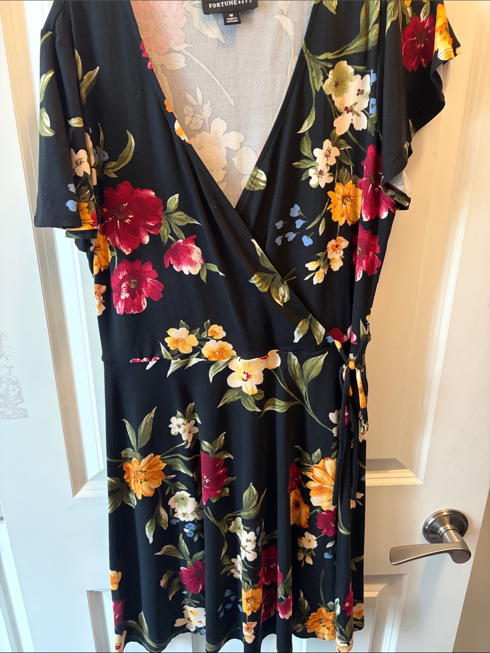 Fortune + Ivy Black Floral Midi Wrap Dress